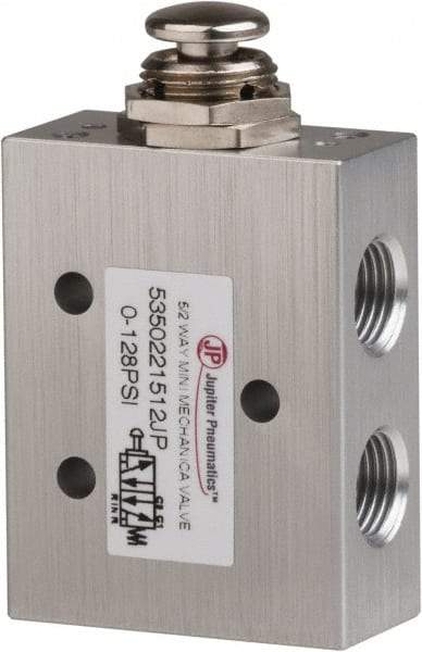 PRO-SOURCE - 1/8" NPT 5-Way, 2 Position Mini Mechanical Valve - 0.34 CV Rate, 9 CFM, 127.98 Max psi, Palm Button/Spring Actuator - Exact Tool & Supply