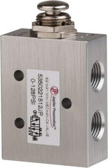 PRO-SOURCE - 1/8" NPT 5-Way, 2 Position Mini Mechanical Valve - 0.34 CV Rate, 9 CFM, 127.98 Max psi, Palm Button/Spring Actuator - Exact Tool & Supply