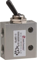 PRO-SOURCE - 1/8" NPT 3 Way, 2 Position Mini Mechanical Valve - 0.298 CV Rate, 7 CFM, 127.98 Max psi, Toggle/Manual Actuator - Exact Tool & Supply