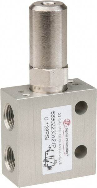 PRO-SOURCE - 1/8" NPT 3 Way, 2 Position Mini Mechanical Valve - 0.298 CV Rate, 7 CFM, 127.98 Max psi, Air Pilot/Spring Actuator - Exact Tool & Supply