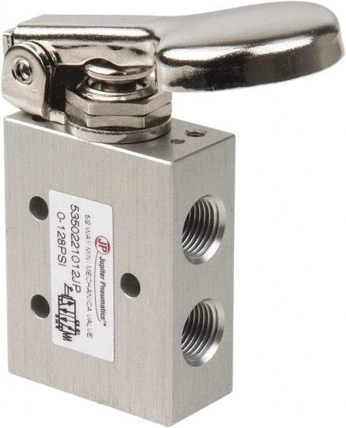 PRO-SOURCE - 1/8" NPT 5 Way, 2 Position Mini Mechanical Valve - 0.34 CV Rate, 9 CFM, 127.98 Max psi, Finger Button/Spring Actuator - Exact Tool & Supply