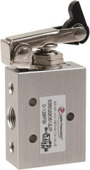 Value Collection - 1/8" NPT 5 Way, 2 Position Mini Mechanical Valve - 0.34 CV Rate, 9 CFM, 127.98 Max psi, One Way Roller/Spring Actuator - Exact Tool & Supply