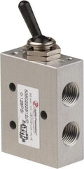 PRO-SOURCE - 1/8" NPT 5 Way, 2 Position Mini Mechanical Valve - 0.34 CV Rate, 9 CFM, 127.98 Max psi, Toggle/Manual Actuator - Exact Tool & Supply