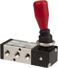 PRO-SOURCE - 1/8" NPT Manual Mechanical Valve - 5-Way, 2 Position, Lever/Spring, 0.98 CV Rate & 127.98 Max psi - Exact Tool & Supply