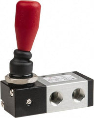 PRO-SOURCE - 1/4" NPT Manual Mechanical Valve - 3 Way, 2 Position, Lever/Spring, 0.98 CV Rate & 127.98 Max psi - Exact Tool & Supply