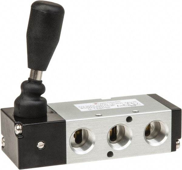PRO-SOURCE - 3/8" NPT Manual Mechanical Valve - 5-Way, 3 Position, Lever/Detent, 1.9 CV Rate & 127.98 Max psi - Exact Tool & Supply