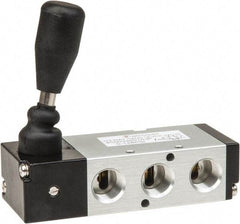 PRO-SOURCE - 3/8" NPT Manual Mechanical Valve - 5-Way, 3 Position, Lever/Detent, 1.9 CV Rate & 127.98 Max psi - Exact Tool & Supply