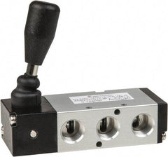 PRO-SOURCE - 3/8" NPT Manual Mechanical Valve - 5-Way, 3 Position, Lever/Detent, 1.9 CV Rate & 127.98 Max psi - Exact Tool & Supply