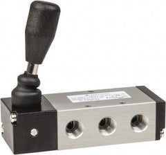 PRO-SOURCE - 1/4" NPT Manual Mechanical Valve - 5-Way, 3 Position, Lever/Detent, 0.98 CV Rate & 127.98 Max psi - Exact Tool & Supply