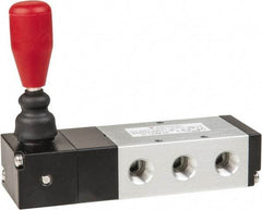 PRO-SOURCE - 1/4" NPT Manual Mechanical Valve - 5-Way, 3 Position, Lever/Spring, 0.98 CV Rate & 127.98 Max psi - Exact Tool & Supply