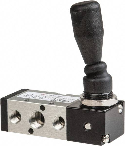 PRO-SOURCE - 1/4" NPT Manual Mechanical Valve - 5-Way, 2 Position, Lever/Detent, 0.98 CV Rate & 127.98 Max psi - Exact Tool & Supply