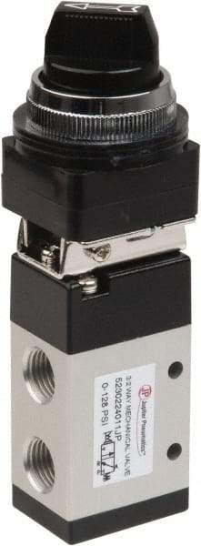 PRO-SOURCE - 1/4" NPT Mechanically Operated Air Valve - 3 Way, 2 Position, Selector/Manual, 0.98 CV Rate & 127.98 Max psi - Exact Tool & Supply
