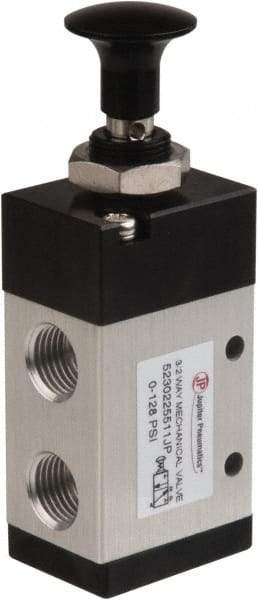 PRO-SOURCE - 1/4" NPT Mechanically Operated Air Valve - 3 Way, 2 Position, Push-Pull/Manual, 0.98 CV Rate & 127.98 Max psi - Exact Tool & Supply