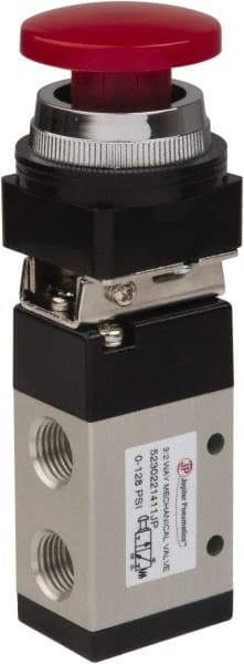 PRO-SOURCE - 1/4" NPT Mechanically Operated Air Valve - 3 Way, 2 Position, Palm Button/Spring, 0.98 CV Rate & 127.98 Max psi - Exact Tool & Supply