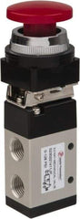 PRO-SOURCE - 1/4" NPT Mechanically Operated Air Valve - 3 Way, 2 Position, Palm Button/Spring, 0.98 CV Rate & 127.98 Max psi - Exact Tool & Supply