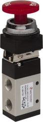 PRO-SOURCE - 1/4" NPT Mechanically Operated Air Valve - 3 Way, 2 Position, Palm Button/Manual, 0.98 CV Rate & 127.98 Max psi - Exact Tool & Supply