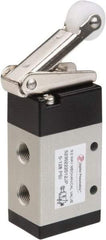Value Collection - 1/8" NPT Mechanically Operated Air Valve - 3 Way, 2 Position, Roller Lever/Spring, 0.76 CV Rate & 127.98 Max psi - Exact Tool & Supply