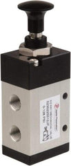 Value Collection - 1/8" NPT Mechanically Operated Air Valve - 3 Way, 2 Position, Push-Pull/Manual, 0.76 CV Rate & 127.98 Max psi - Exact Tool & Supply