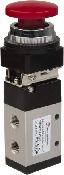 PRO-SOURCE - 1/8" NPT Mechanically Operated Air Valve - 3 Way, 2 Position, Palm Button/Spring, 0.76 CV Rate & 127.98 Max psi - Exact Tool & Supply