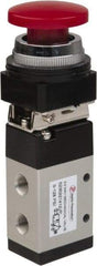 PRO-SOURCE - 1/8" NPT Mechanically Operated Air Valve - 3 Way, 2 Position, Palm Button/Spring, 0.76 CV Rate & 127.98 Max psi - Exact Tool & Supply