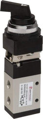 Value Collection - 1/8" NPT Mechanically Operated Air Valve - 3 Way, 2 Position, Long Selector/Manual, 0.76 CV Rate & 127.98 Max psi - Exact Tool & Supply