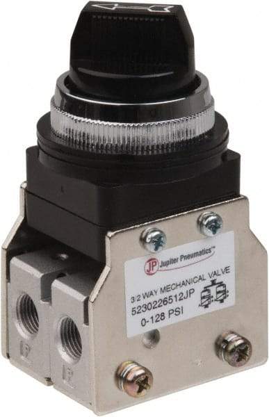 Value Collection - 1/8" NPT Mechanically Operated Air Valve - 3 Way, 2 Position, Two Stack Selector/Manual, 0.76 CV Rate & 127.98 Max psi - Exact Tool & Supply