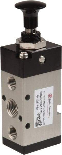 PRO-SOURCE - 1/4" NPT Mechanically Operated Air Valve - 5-Way, 2 Position, Push-Pull/Manual, 0.98 CV Rate & 127.98 Max psi - Exact Tool & Supply