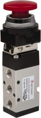 PRO-SOURCE - 1/8" NPT Mechanically Operated Air Valve - 5-Way, 2 Position, Palm Button/Spring, 0.76 CV Rate & 127.98 Max psi - Exact Tool & Supply