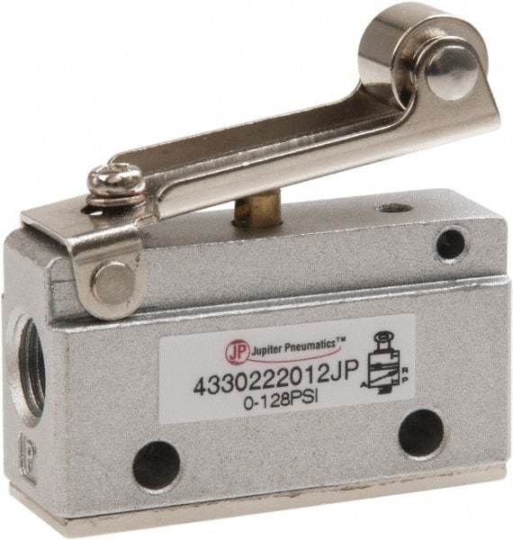 PRO-SOURCE - 1/8" NPT Mechanically Operated Air Valve - 3 Way, 2 Position, Roller Lever/Spring, 0.1 CV Rate & 127.98 Max psi - Exact Tool & Supply