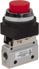 Value Collection - 1/8" NPT Mechanically Operated Air Valve - 3 Way, 2 Position, Extended Palm Button/Spring, 0.1 CV Rate & 127.98 Max psi - Exact Tool & Supply
