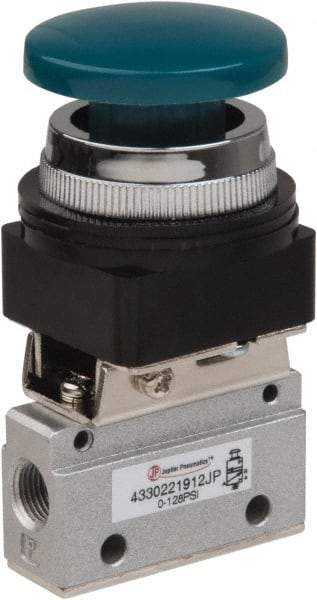 PRO-SOURCE - 1/8" NPT Mechanically Operated Air Valve - 3 Way, 2 Position, Palm Button/Spring, 0.1 CV Rate & 127.98 Max psi - Exact Tool & Supply