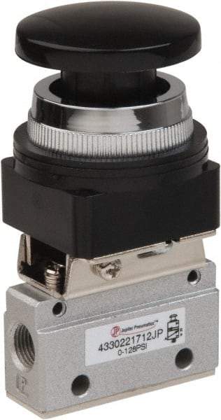 PRO-SOURCE - 1/8" NPT Mechanically Operated Air Valve - 3 Way, 2 Position, Palm Button/Spring, 0.1 CV Rate & 127.98 Max psi - Exact Tool & Supply