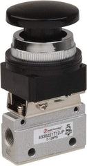 PRO-SOURCE - 1/8" NPT Mechanically Operated Air Valve - 3 Way, 2 Position, Palm Button/Spring, 0.1 CV Rate & 127.98 Max psi - Exact Tool & Supply