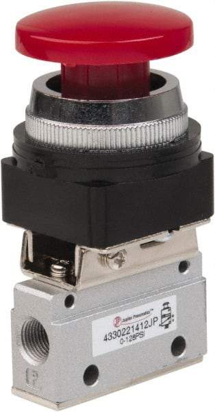 PRO-SOURCE - 1/8" NPT Mechanically Operated Air Valve - 3 Way, 2 Position, Palm Button/Spring, 0.1 CV Rate & 127.98 Max psi - Exact Tool & Supply