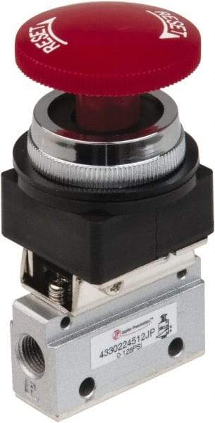 PRO-SOURCE - 1/8" NPT Mechanically Operated Air Valve - 3 Way, 2 Position, Palm Button/Manual, 0.1 CV Rate & 127.98 Max psi - Exact Tool & Supply
