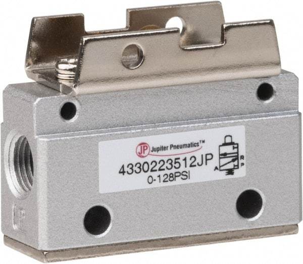 Value Collection - 1/8" NPT Mechanically Operated Air Valve - 3 Way, 2 Position, Cam Stem/Spring, 0.1 CV Rate & 127.98 Max psi - Exact Tool & Supply
