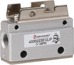 Value Collection - 1/8" NPT Mechanically Operated Air Valve - 3 Way, 2 Position, Cam Stem/Spring, 0.1 CV Rate & 127.98 Max psi - Exact Tool & Supply