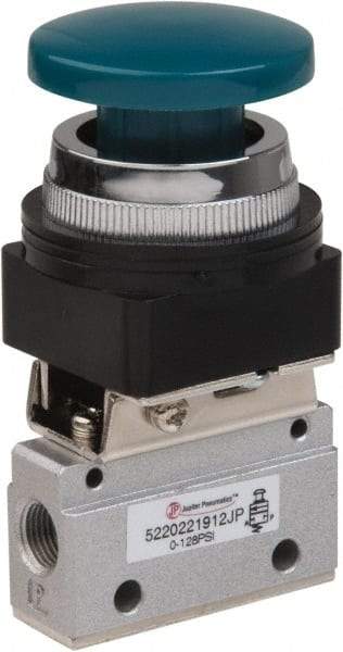 PRO-SOURCE - 1/8" NPT Mechanically Operated Air Valve - 2-Way, 2 Position, Palm Button/Spring, 0.1 CV Rate & 127.98 Max psi - Exact Tool & Supply