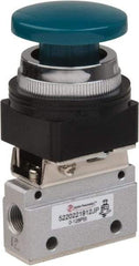 PRO-SOURCE - 1/8" NPT Mechanically Operated Air Valve - 2-Way, 2 Position, Palm Button/Spring, 0.1 CV Rate & 127.98 Max psi - Exact Tool & Supply