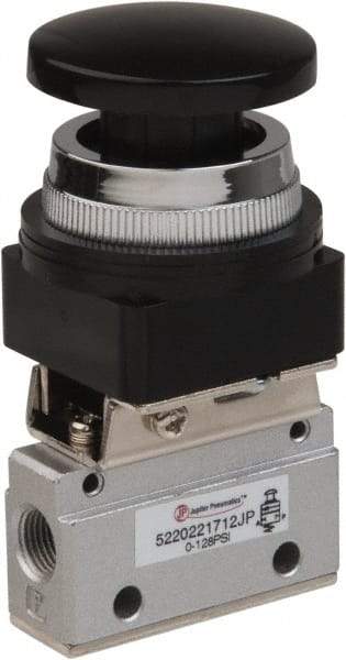 Value Collection - 1/8" NPT Mechanically Operated Air Valve - 2-Way, 2 Position, Palm Button/Spring, 0.1 CV Rate & 127.98 Max psi - Exact Tool & Supply