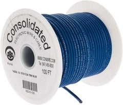 Made in USA - 16 AWG, 26 Strand, 100' OAL, Tinned Copper Hook Up Wire - Blue PVC Jacket, 0.117" Diam - Exact Tool & Supply