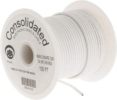 Made in USA - 16 AWG, 26 Strand, 100' OAL, Tinned Copper Hook Up Wire - White PVC Jacket, 0.117" Diam - Exact Tool & Supply
