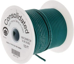 Made in USA - 16 AWG, 26 Strand, 100' OAL, Tinned Copper Hook Up Wire - Green PVC Jacket, 0.117" Diam - Exact Tool & Supply