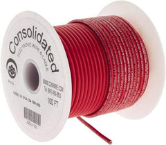 Made in USA - 16 AWG, 26 Strand, 100' OAL, Tinned Copper Hook Up Wire - Red PVC Jacket, 0.117" Diam - Exact Tool & Supply