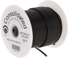 Made in USA - 16 AWG, 26 Strand, 100' OAL, Tinned Copper Hook Up Wire - Black PVC Jacket, 0.117" Diam - Exact Tool & Supply