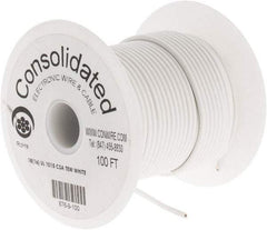 Made in USA - 18 AWG, 16 Strand, 100' OAL, Tinned Copper Hook Up Wire - White PVC Jacket, 0.106" Diam - Exact Tool & Supply