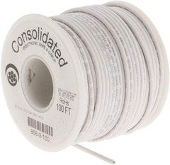 Made in USA - 22 AWG, 7 Strand, 100' OAL, Tinned Copper Hook Up Wire - White PVC Jacket, 0.091" Diam - Exact Tool & Supply