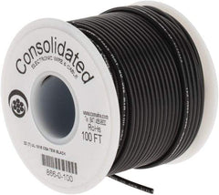 Made in USA - 22 AWG, 7 Strand, 100' OAL, Tinned Copper Hook Up Wire - Black PVC Jacket, 0.091" Diam - Exact Tool & Supply