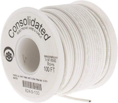 Made in USA - 16 AWG, 26 Strand, 100' OAL, Tinned Copper Hook Up Wire - White PVC Jacket, 0.092" Diam - Exact Tool & Supply