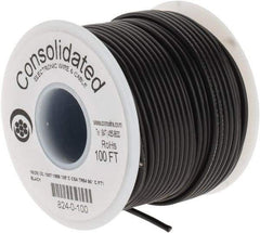 Made in USA - 16 AWG, 26 Strand, 100' OAL, Tinned Copper Hook Up Wire - Black PVC Jacket, 0.092" Diam - Exact Tool & Supply